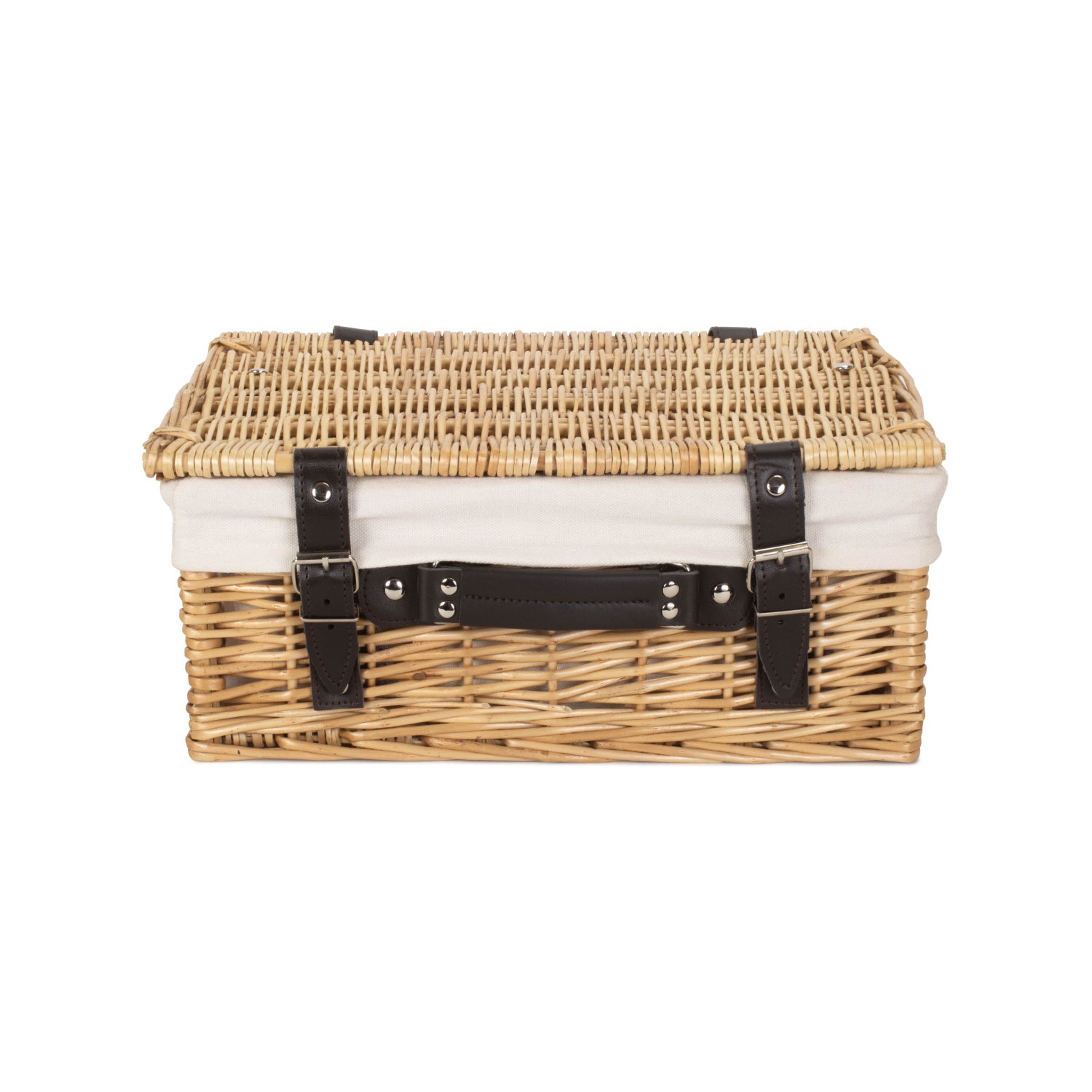 14 Inch Buff Willow Wicker Hamper with White Lining
