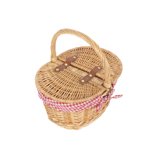 Child's Oval Lidded Buff Willow Hamper with Red & White Checked Lining