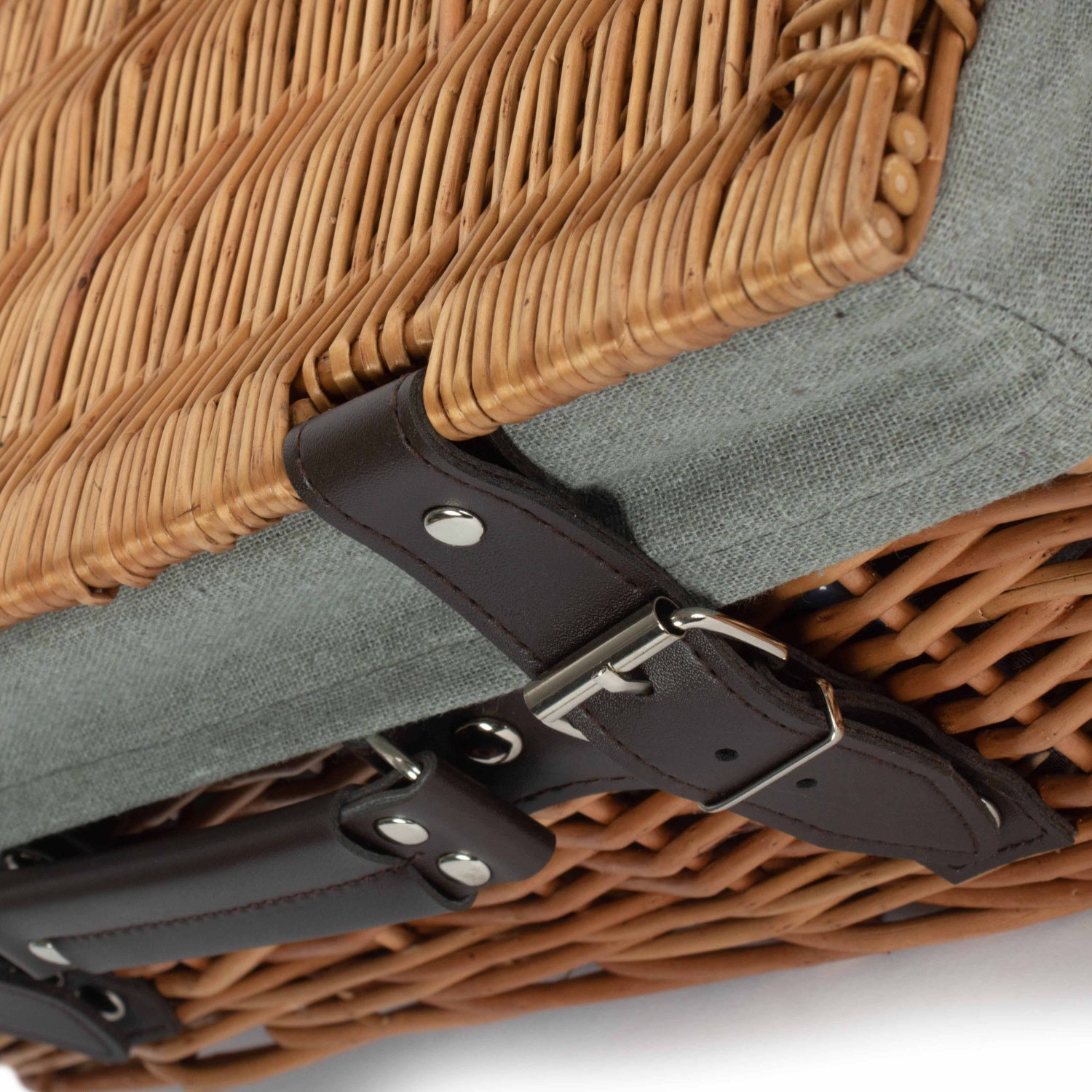 14 Inch Double Steamed Willow Hamper with Grey Sage Lining
