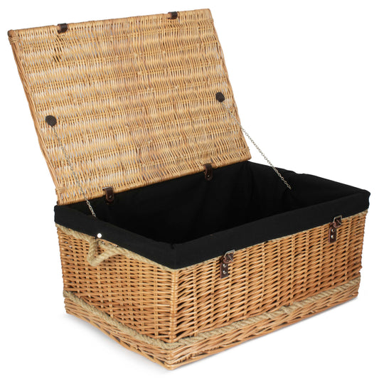 28 Inch Rope Handled Willow Hamper Trunk with Black Lining