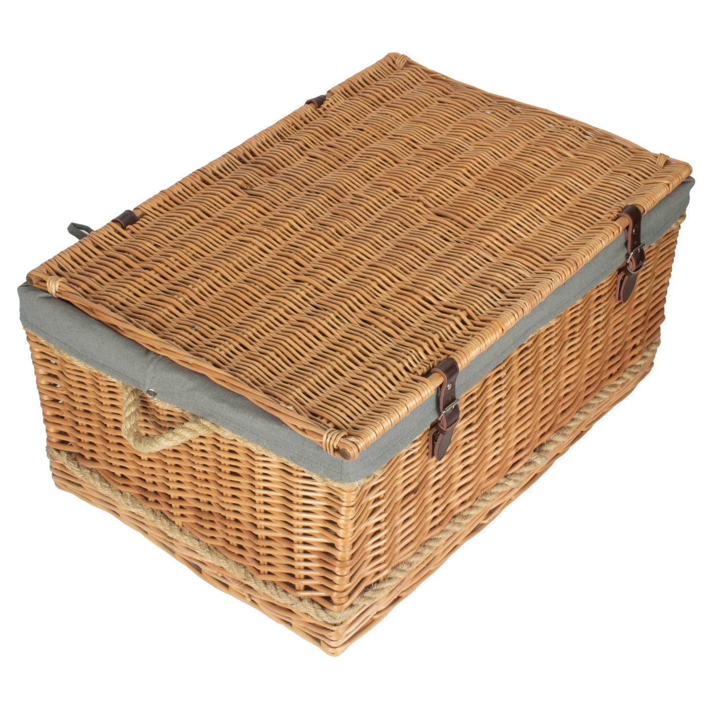 28 Inch Rope Handled Willow Hamper Trunk with Grey Sage Lining