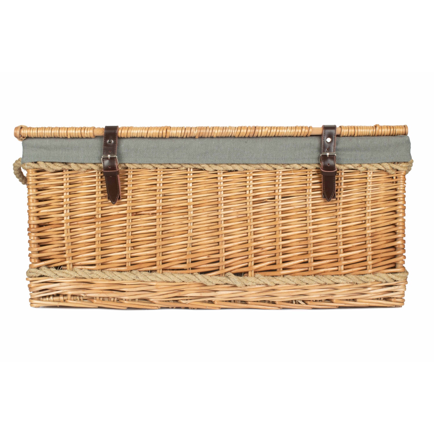 28 Inch Rope Handled Willow Hamper Trunk with Grey Sage Lining