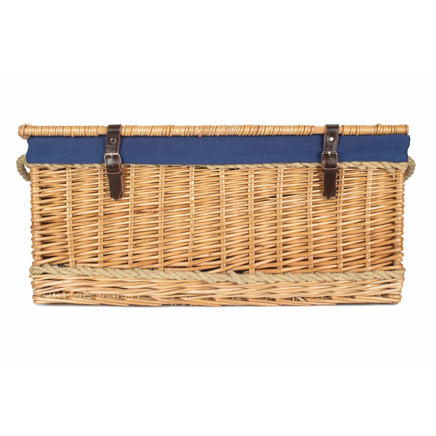 28 Inch Rope Handled Willow Hamper Trunk with Navy Blue Lining