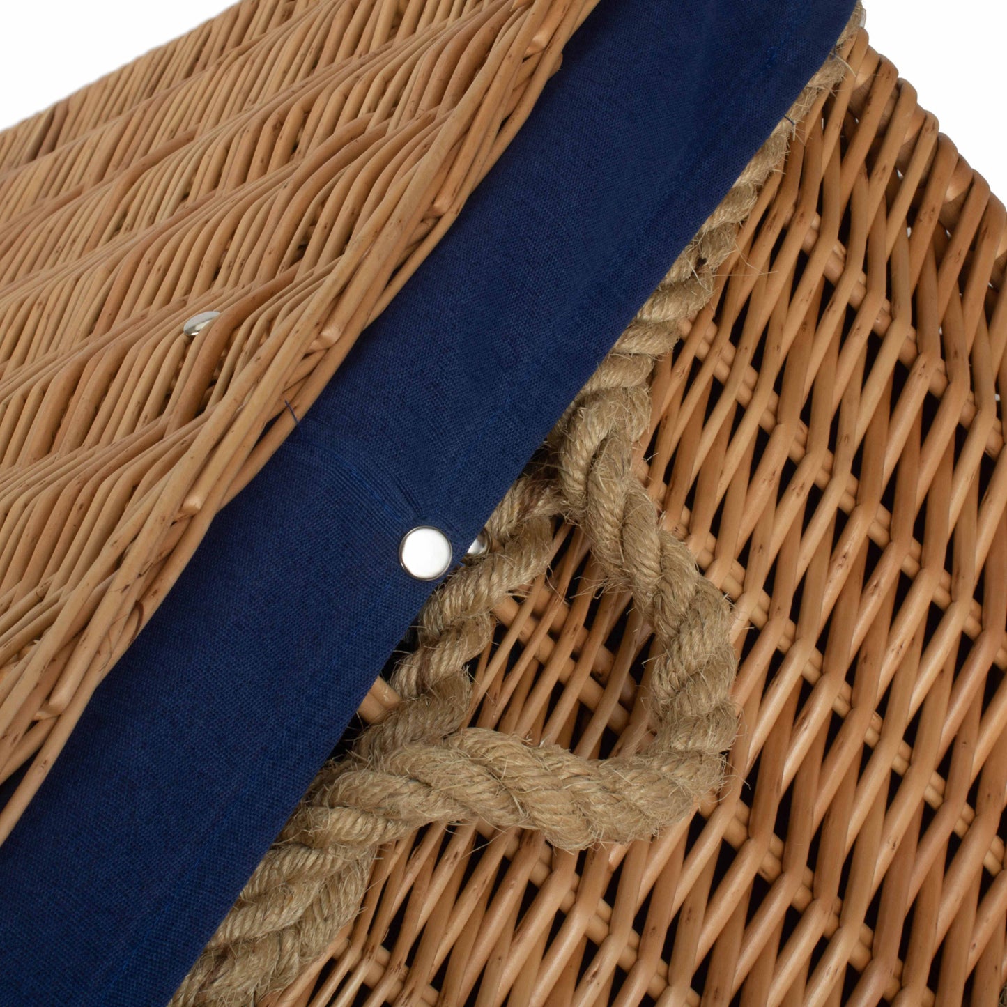 28 Inch Rope Handled Willow Hamper Trunk with Navy Blue Lining