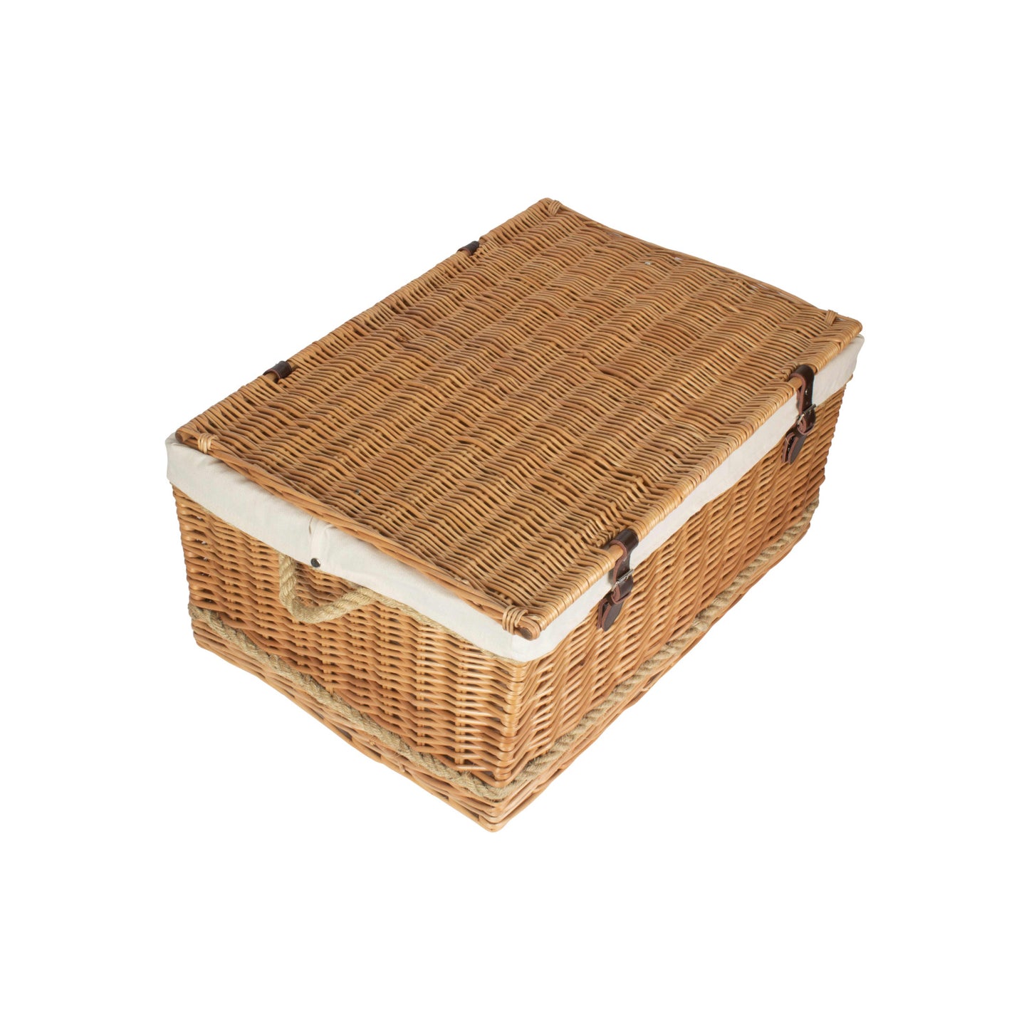 28 Inch Rope Handled Willow Hamper Trunk with White Lining