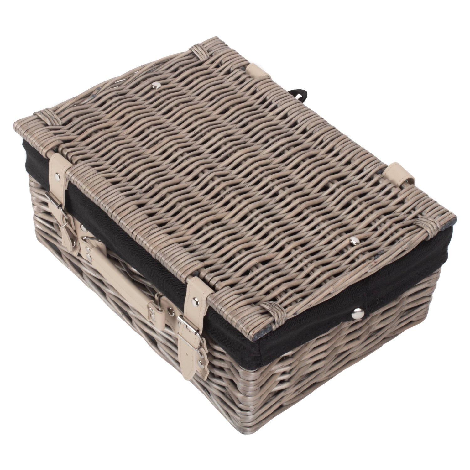 14 Inch Antique Wash Willow Hamper with Black Lining