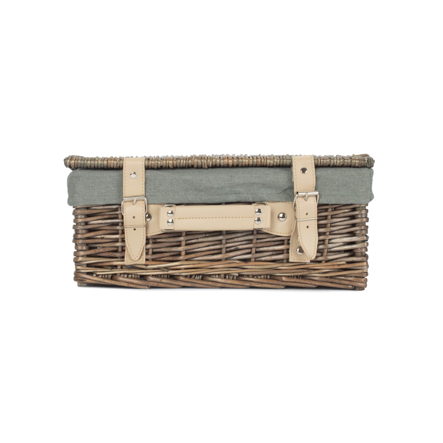 14 Inch Antique Wash Willow Hamper with Grey Sage Lining