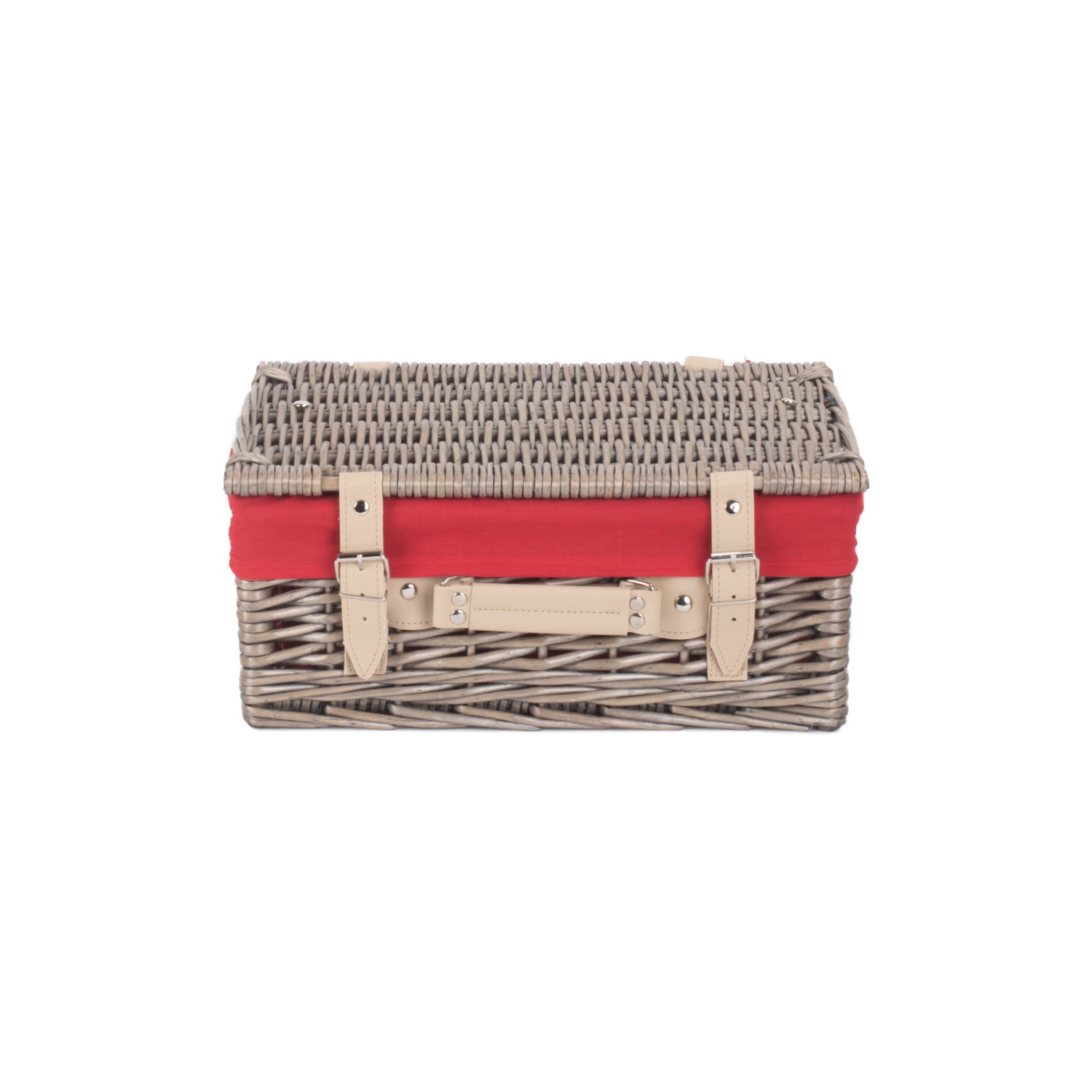 14 Inch Antique Wash Willow Hamper with Red Lining