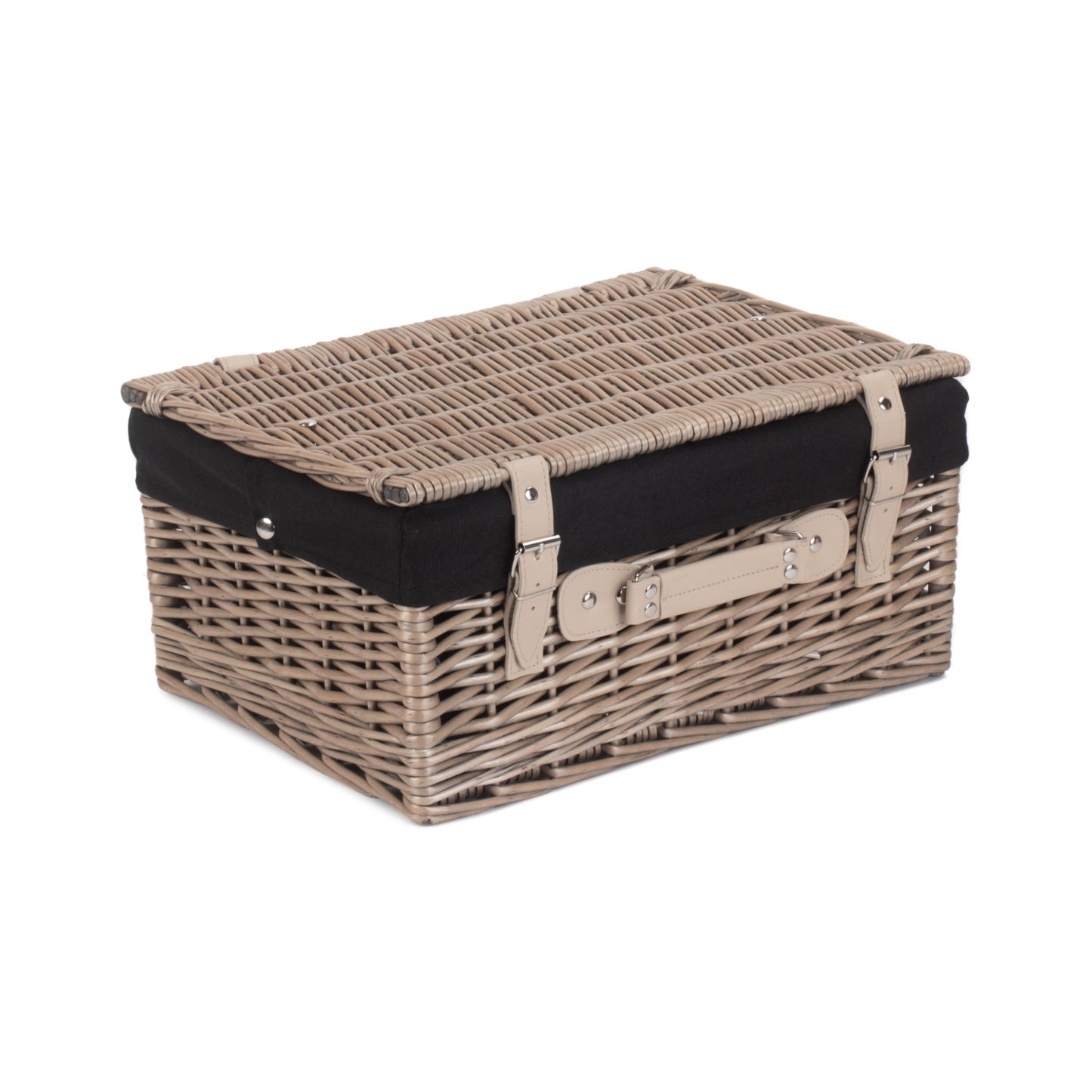 16 Inch Antique Wash Willow Hamper with Black Lining