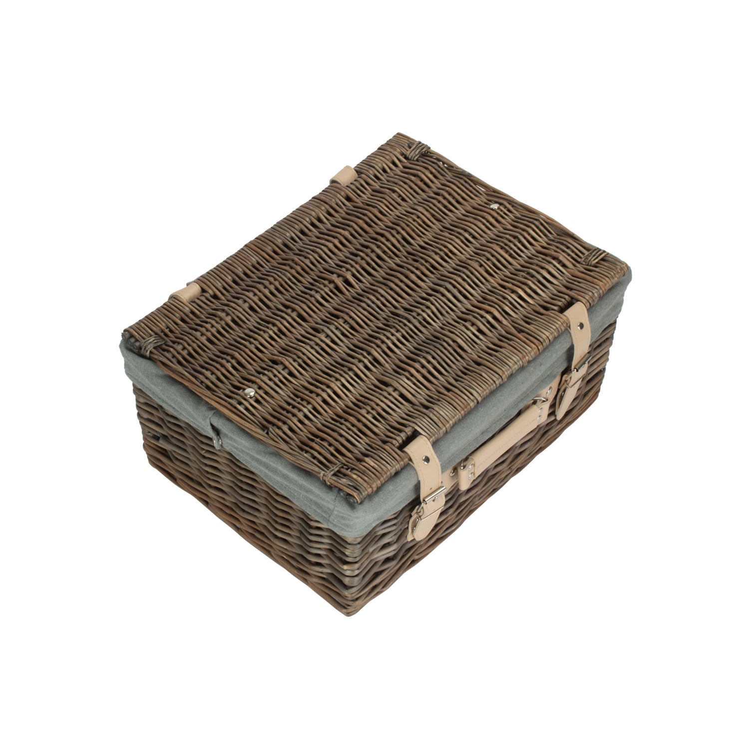 16 Inch Antique Wash Willow Hamper with Grey Sage Lining