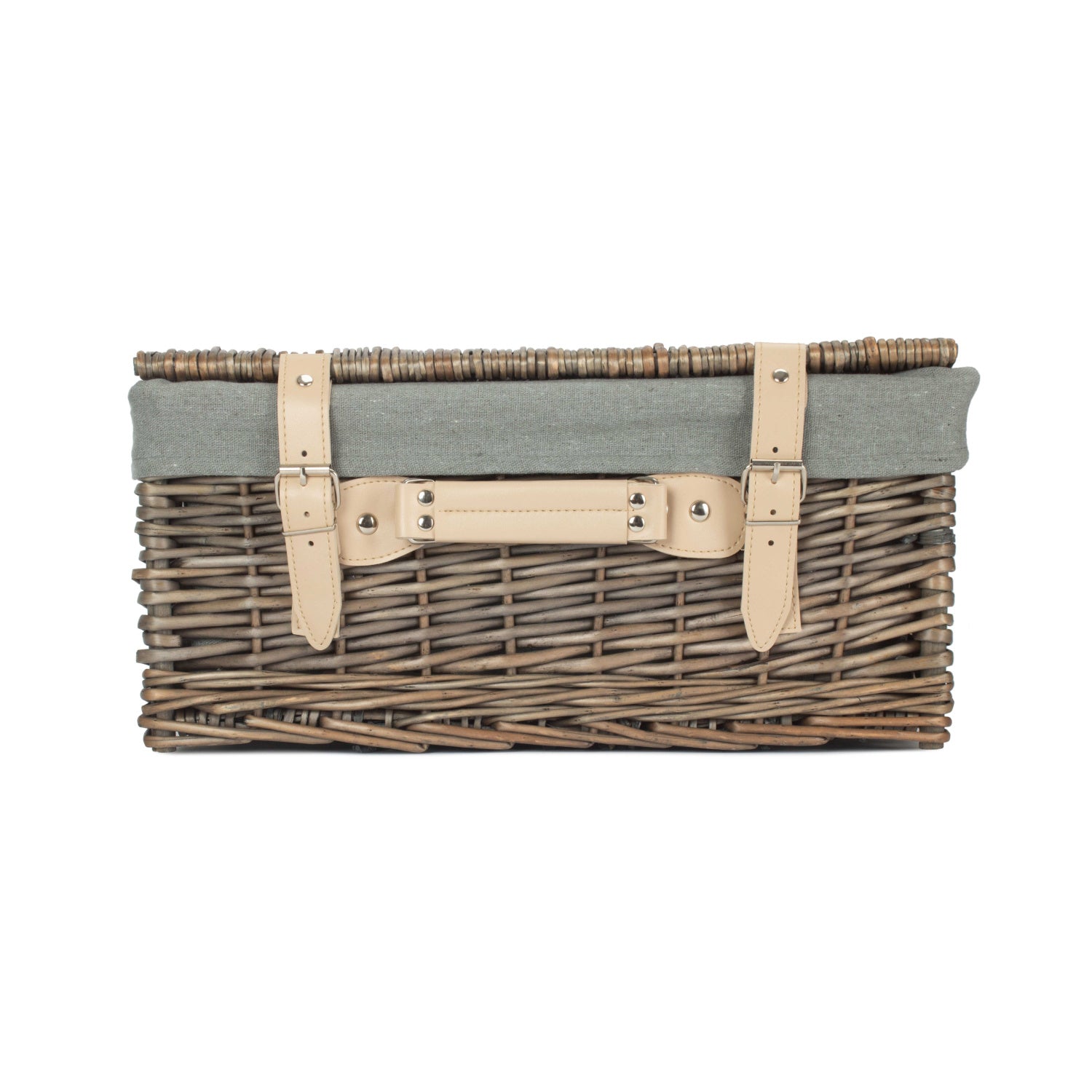 16 Inch Antique Wash Willow Hamper with Grey Sage Lining