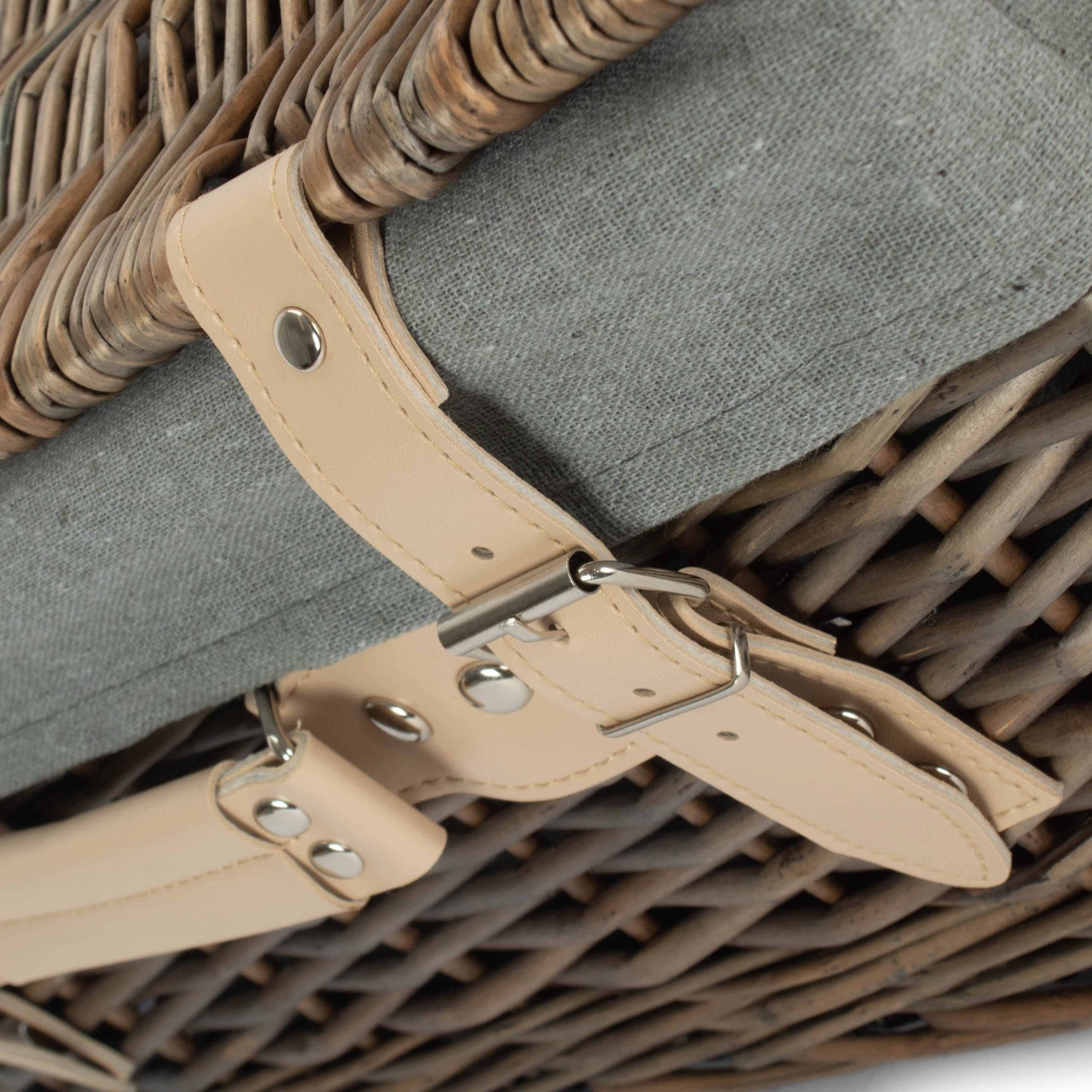 16 Inch Antique Wash Willow Hamper with Grey Sage Lining