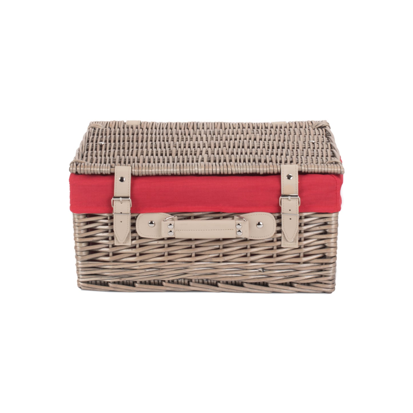 16 Inch Antique Wash Willow Hamper with Red Lining