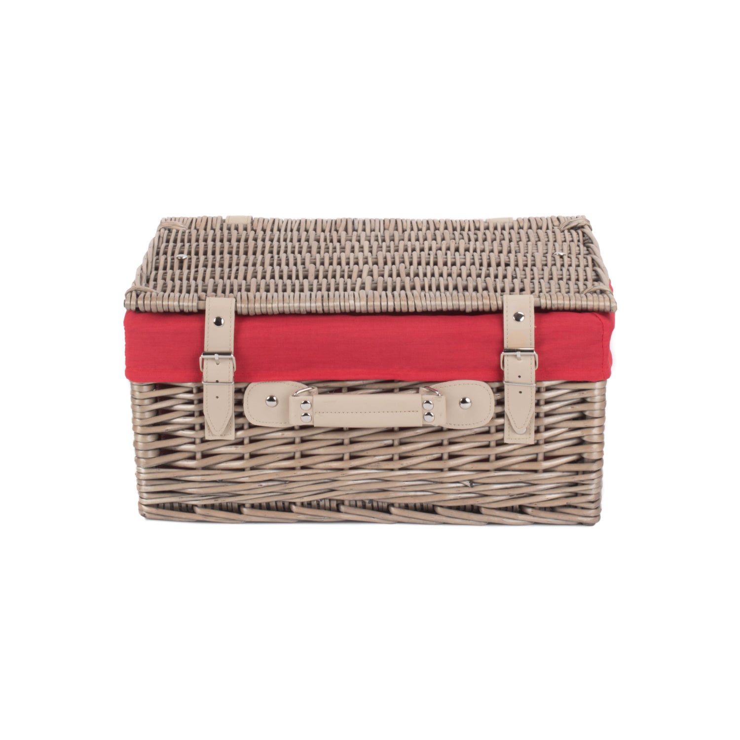 16 Inch Antique Wash Willow Hamper with Red Lining