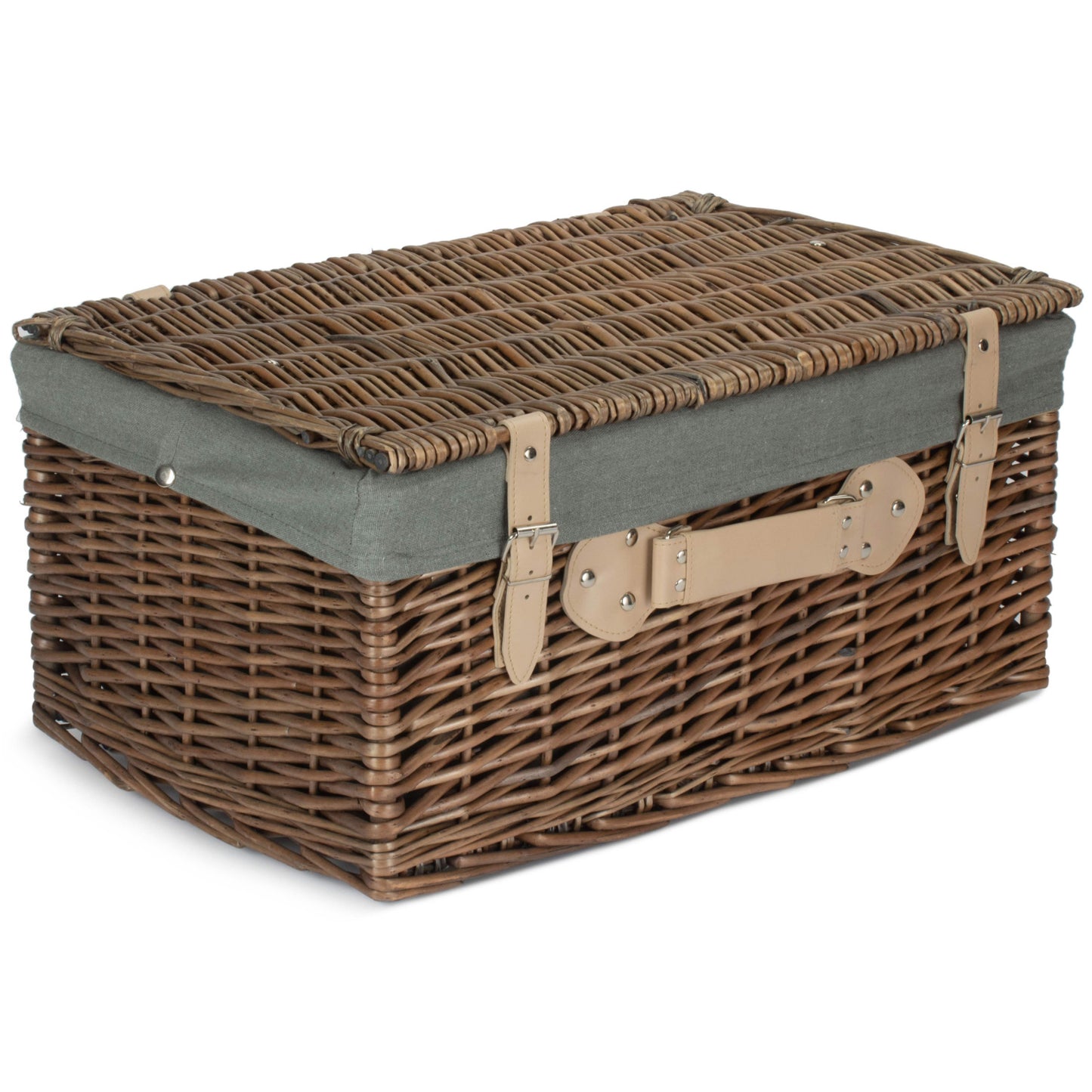 20 Inch Antique Wash Willow Hamper with Grey Sage Lining