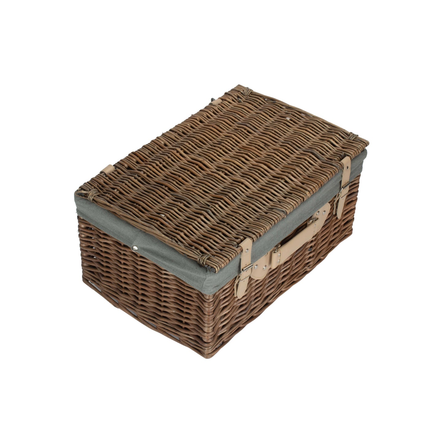 20 Inch Antique Wash Willow Hamper with Grey Sage Lining