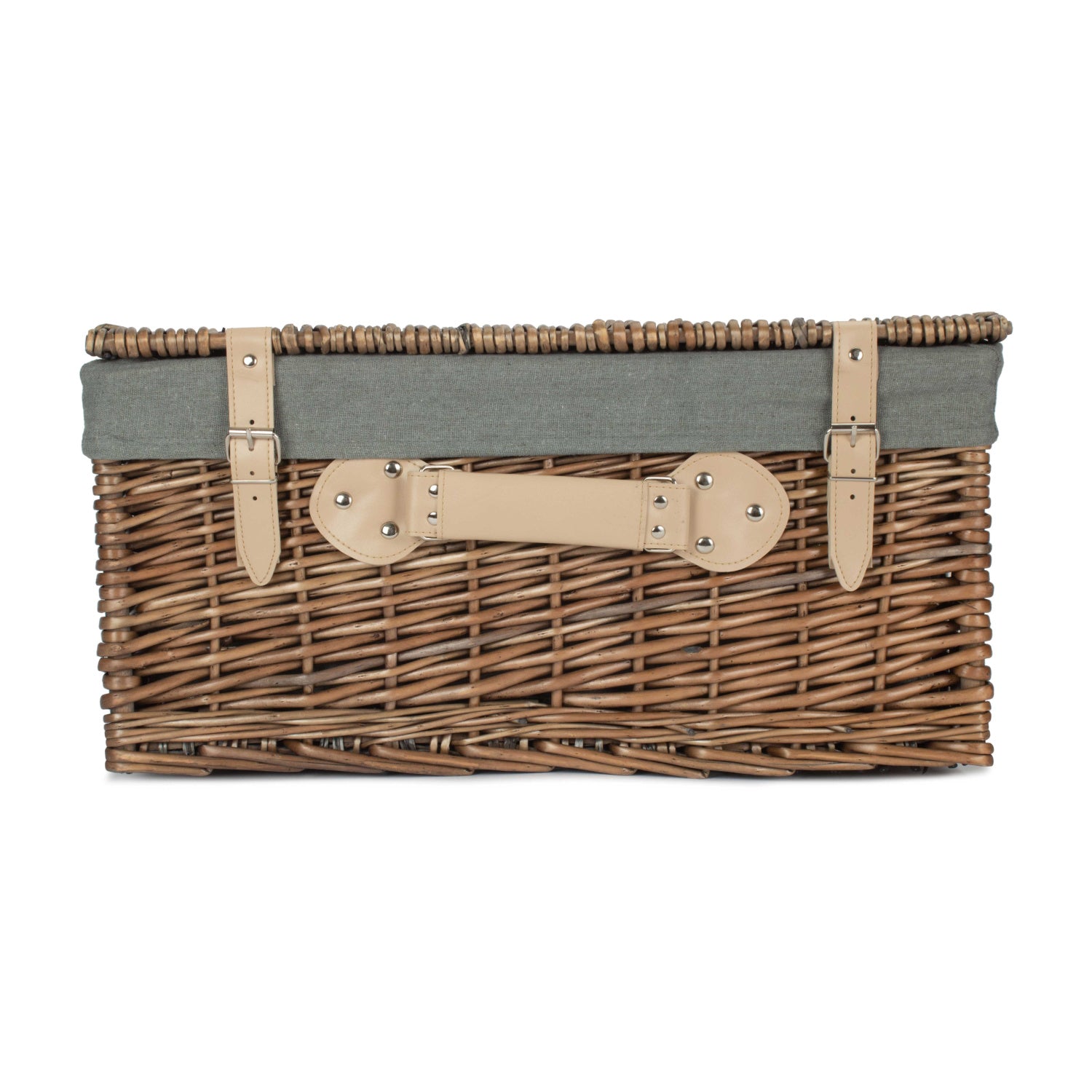 20 Inch Antique Wash Willow Hamper with Grey Sage Lining
