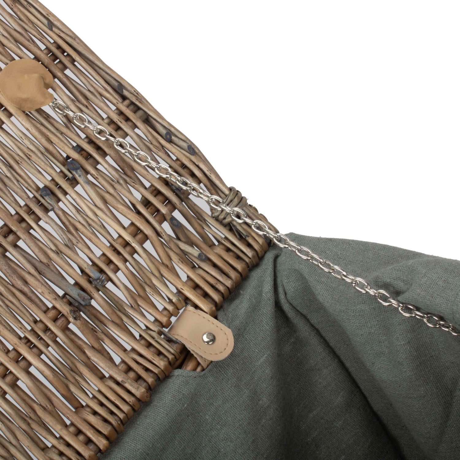 20 Inch Antique Wash Willow Hamper with Grey Sage Lining