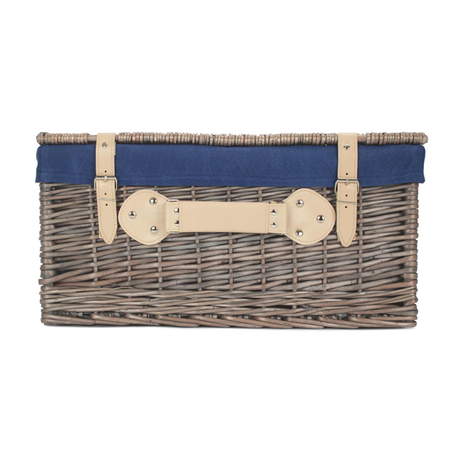 20 Inch Antique Wash Willow Hamper with Navy Blue Lining