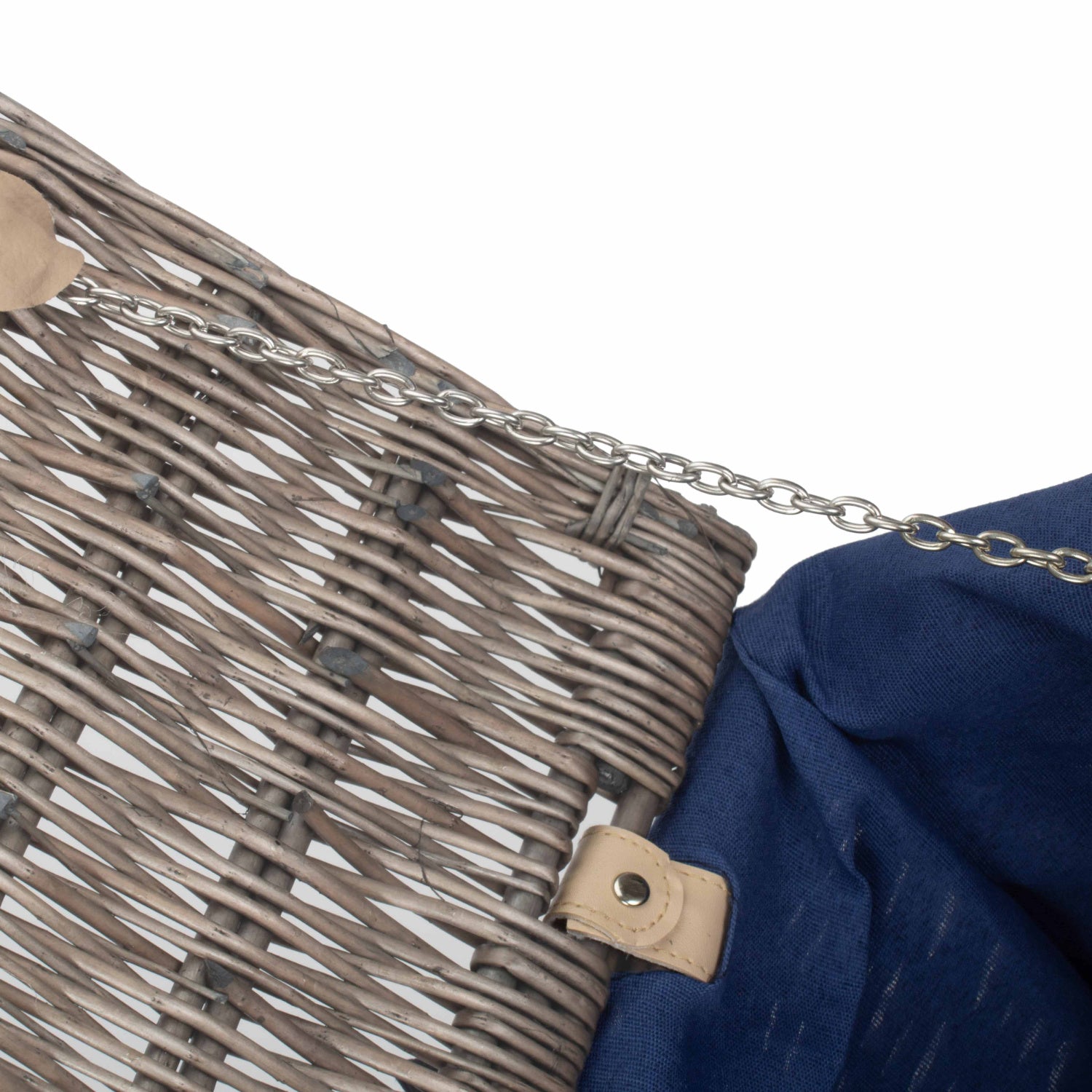 20 Inch Antique Wash Willow Hamper with Navy Blue Lining