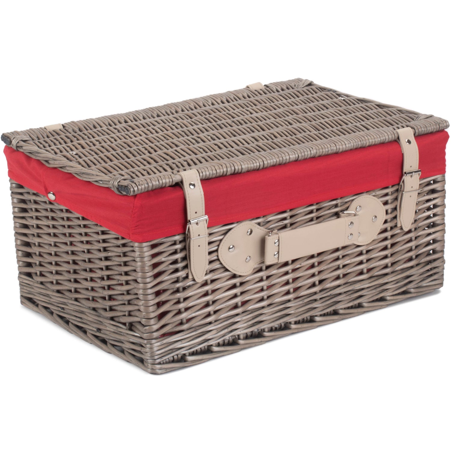 20 Inch Antique Wash Willow Hamper with Red Lining
