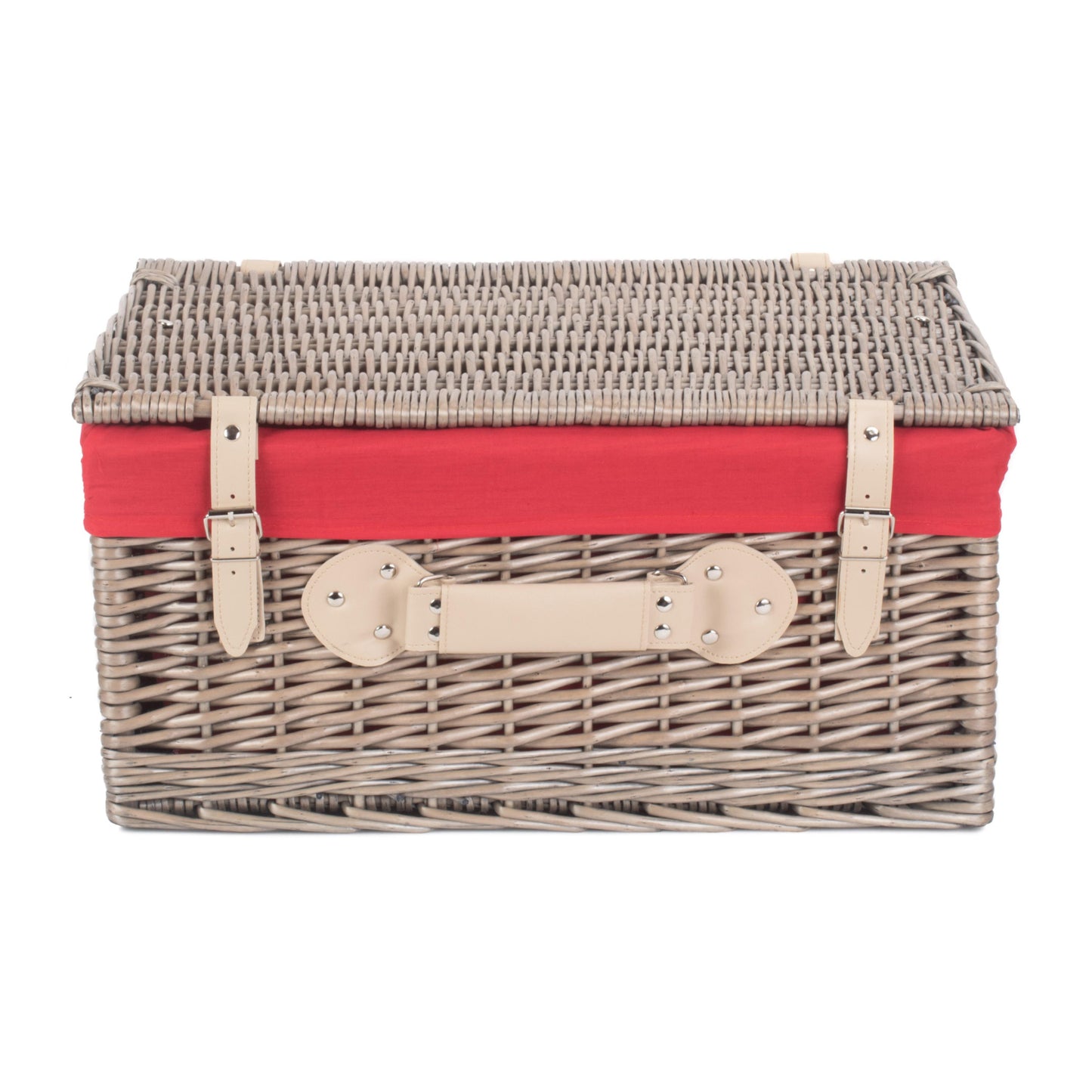 20 Inch Antique Wash Willow Hamper with Red Lining