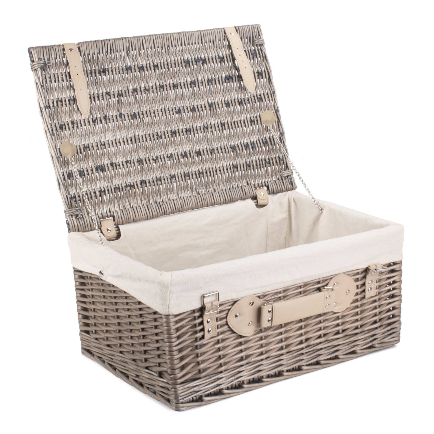 20 Inch Antique Wash Willow Hamper with White Lining