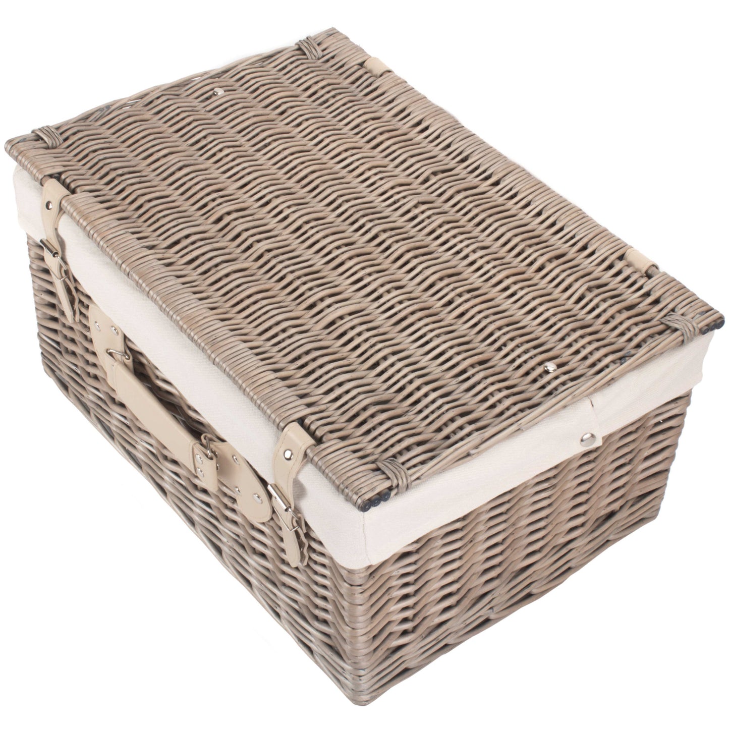 20 Inch Antique Wash Willow Hamper with White Lining