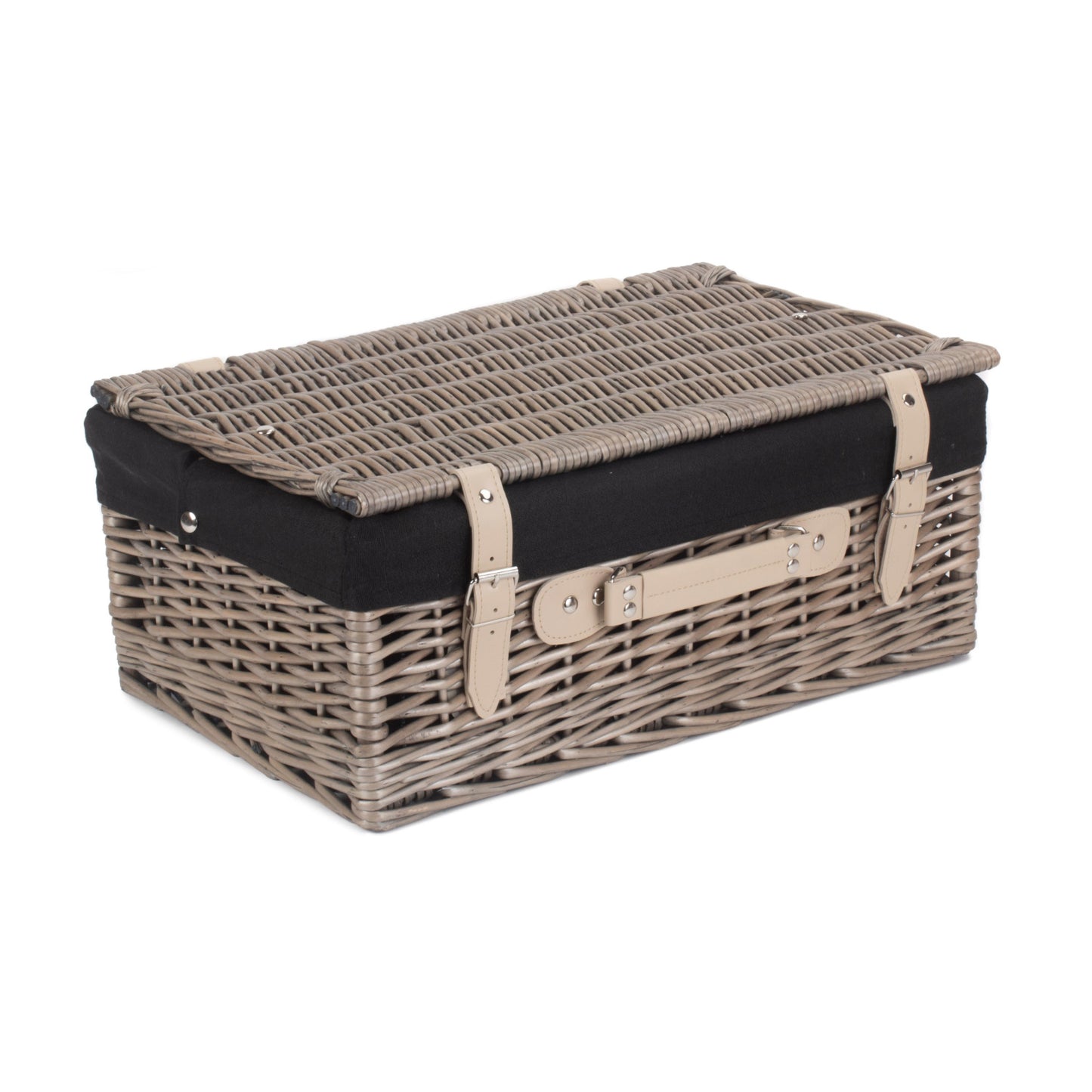 18 Inch Antique Wash Willow Hamper with Black Lining