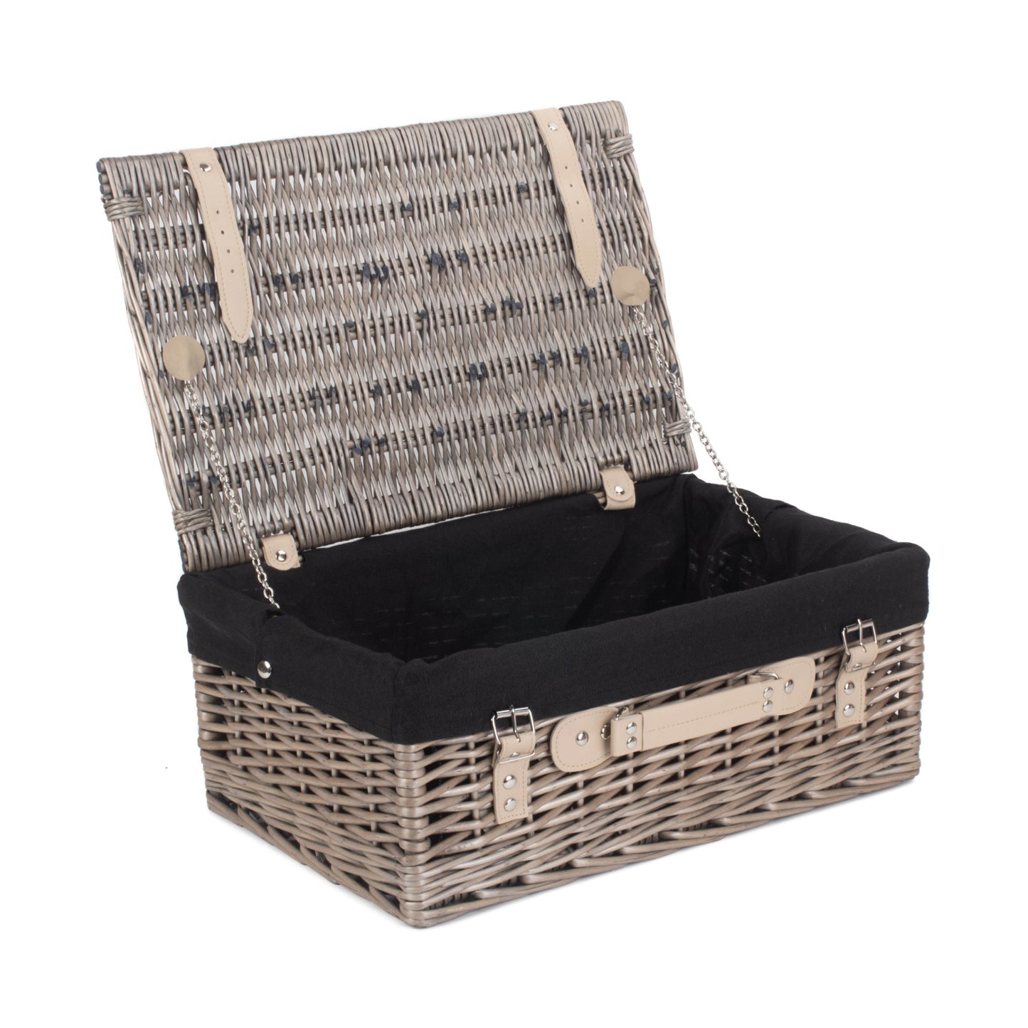 18 Inch Antique Wash Willow Hamper with Black Lining