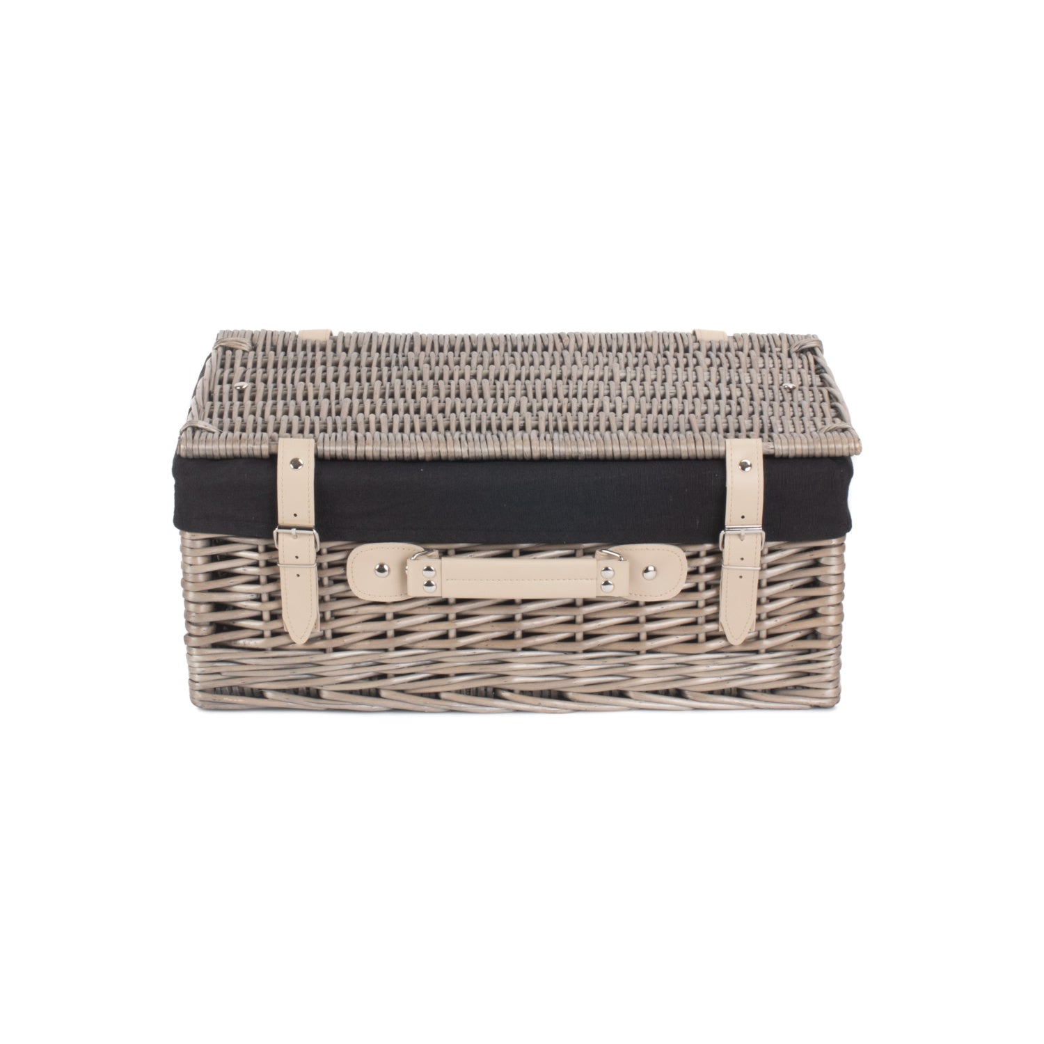 18 Inch Antique Wash Willow Hamper with Black Lining