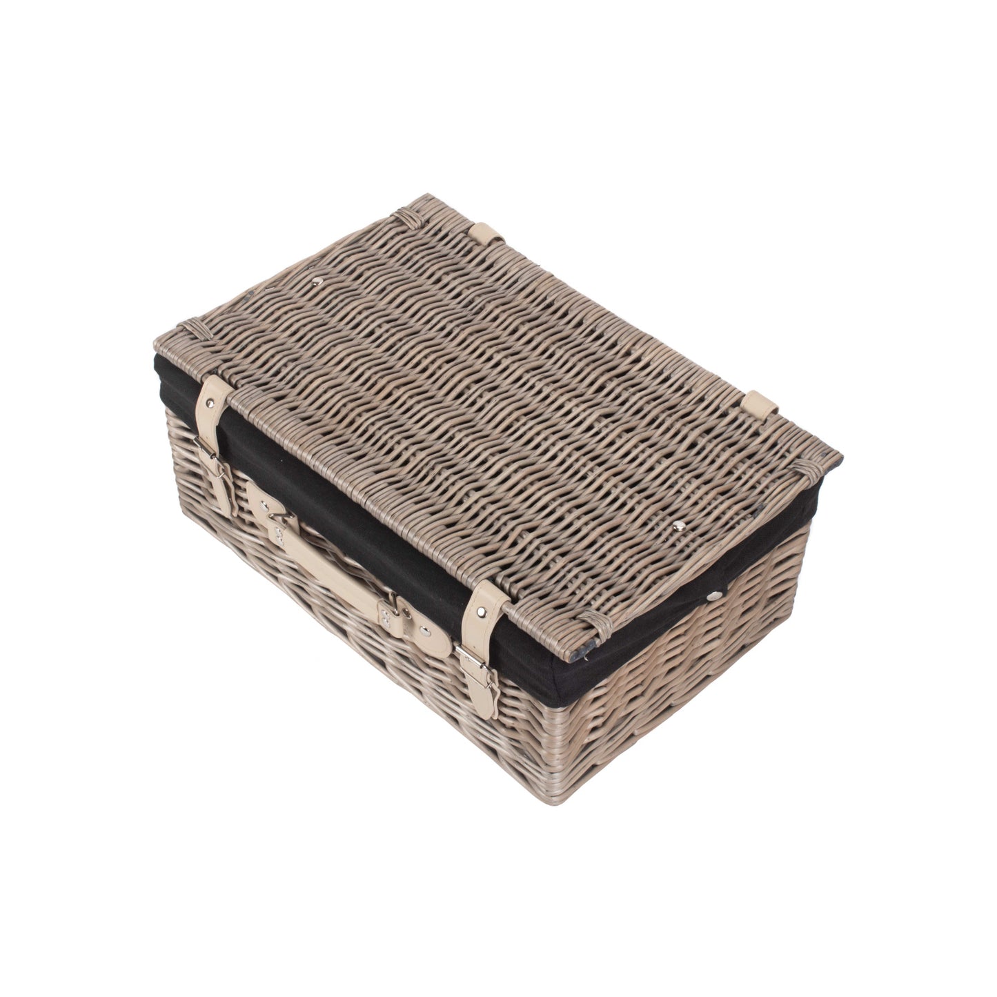 18 Inch Antique Wash Willow Hamper with Black Lining