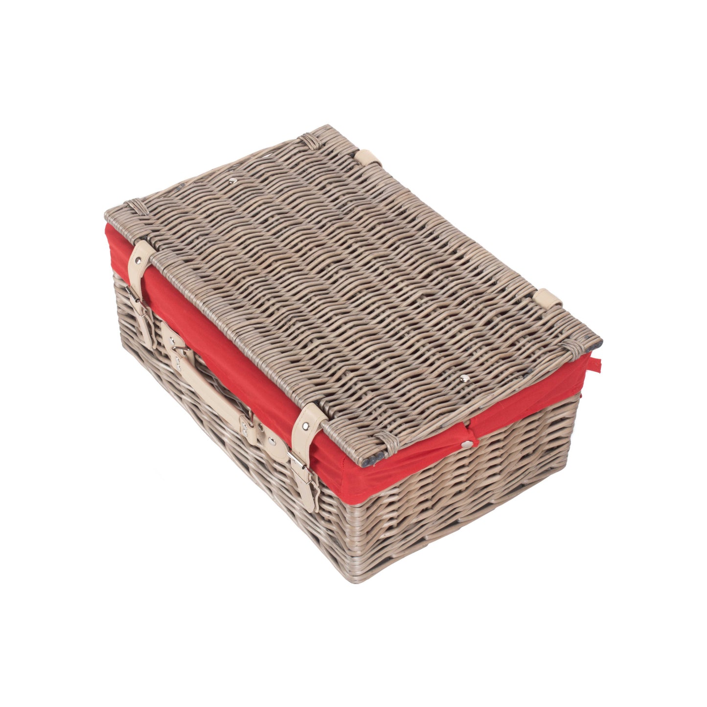 18 Inch Antique Wash Willow Hamper with Red Lining