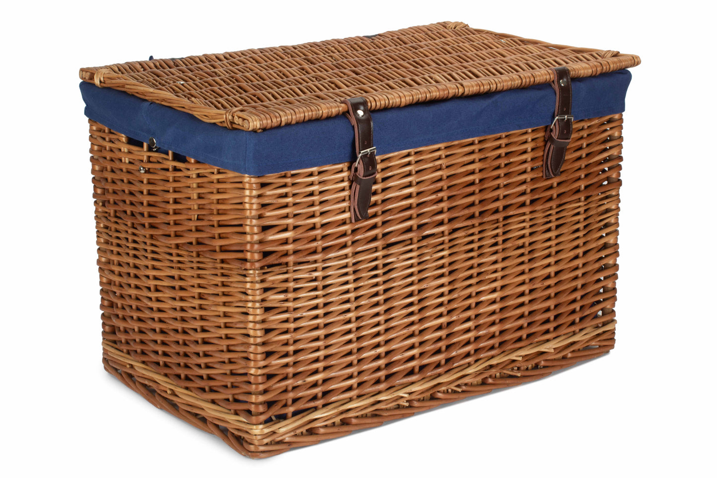24" Double Steamed Willow Chest Hamper Trunk with Navy Blue Lining