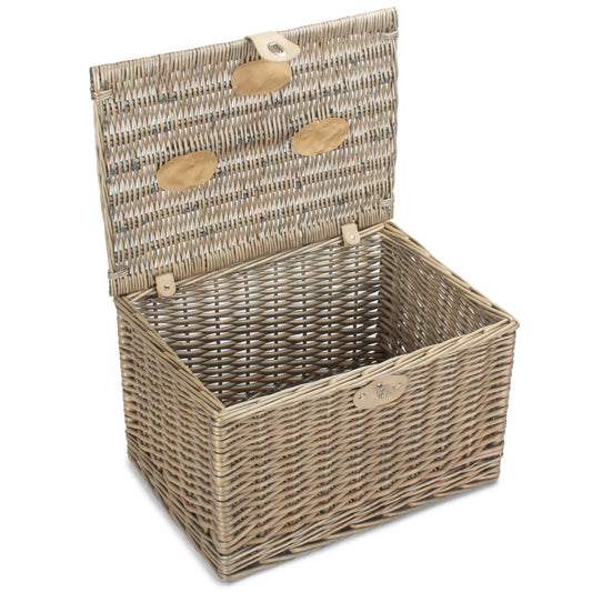 Antique Wash Finish Willow Chest Hamper - Large