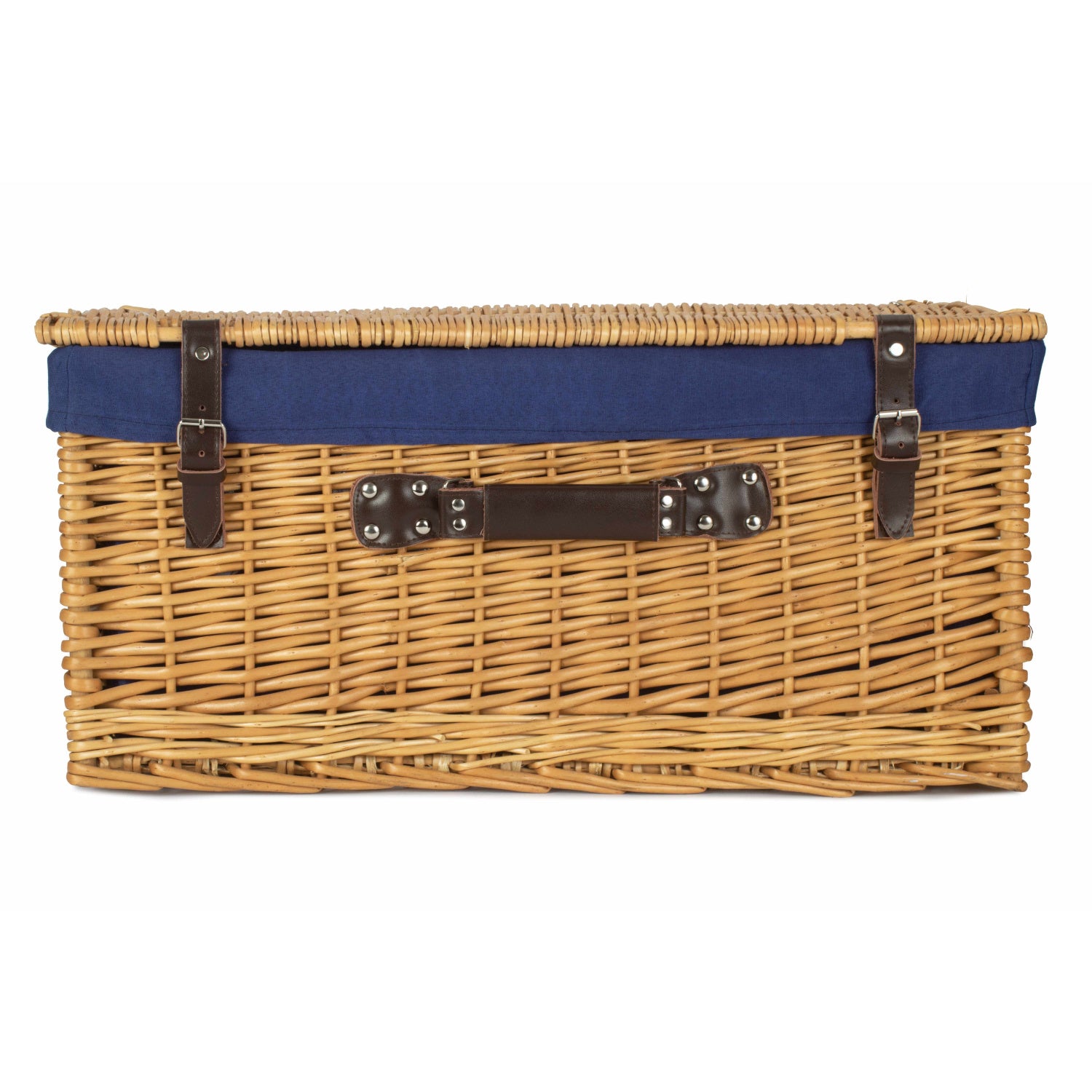 24 Inch Buff Willow Hamper with Navy Blue Lining