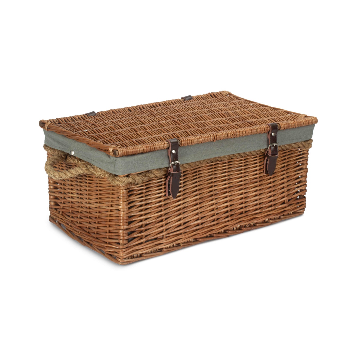 24 Inch Double Steamed Willow Rope Handled Trunk with Grey Sage Lining