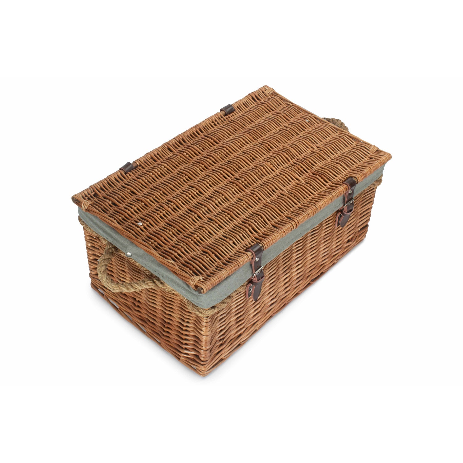 24 Inch Double Steamed Willow Rope Handled Trunk with Grey Sage Lining