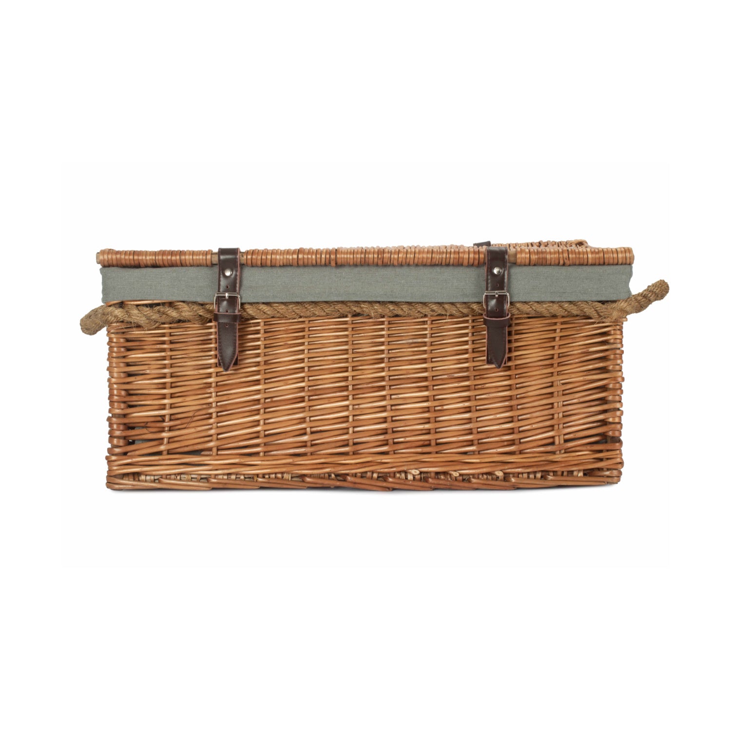 24 Inch Double Steamed Willow Rope Handled Trunk with Grey Sage Lining