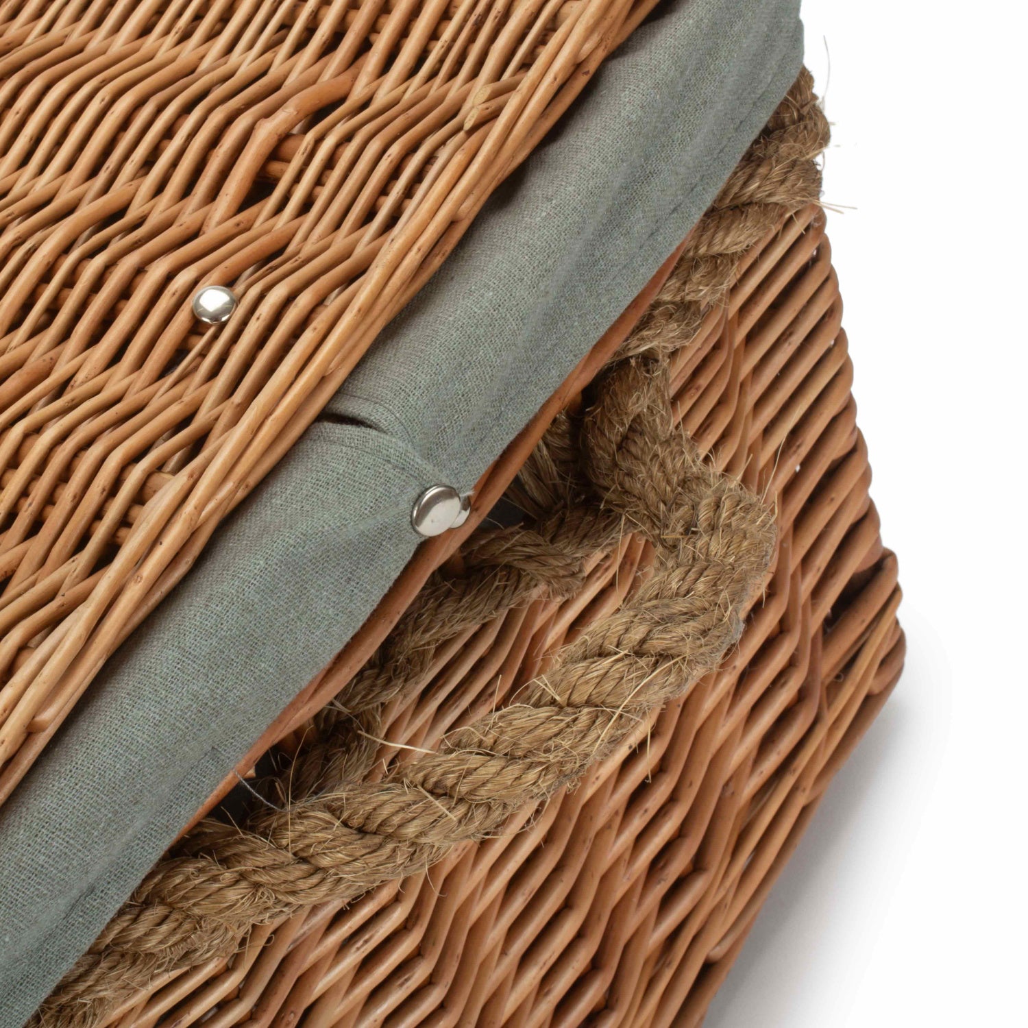 24 Inch Double Steamed Willow Rope Handled Trunk with Grey Sage Lining