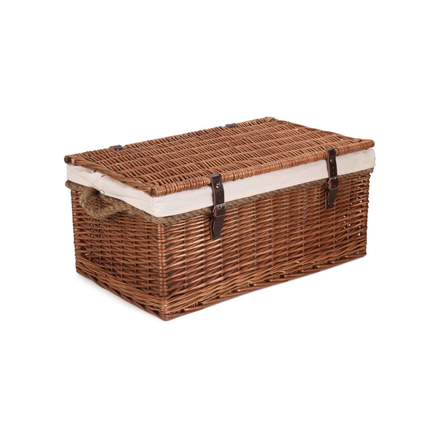 24 Inch Double Steamed Willow Rope Handled Trunk with White Lining