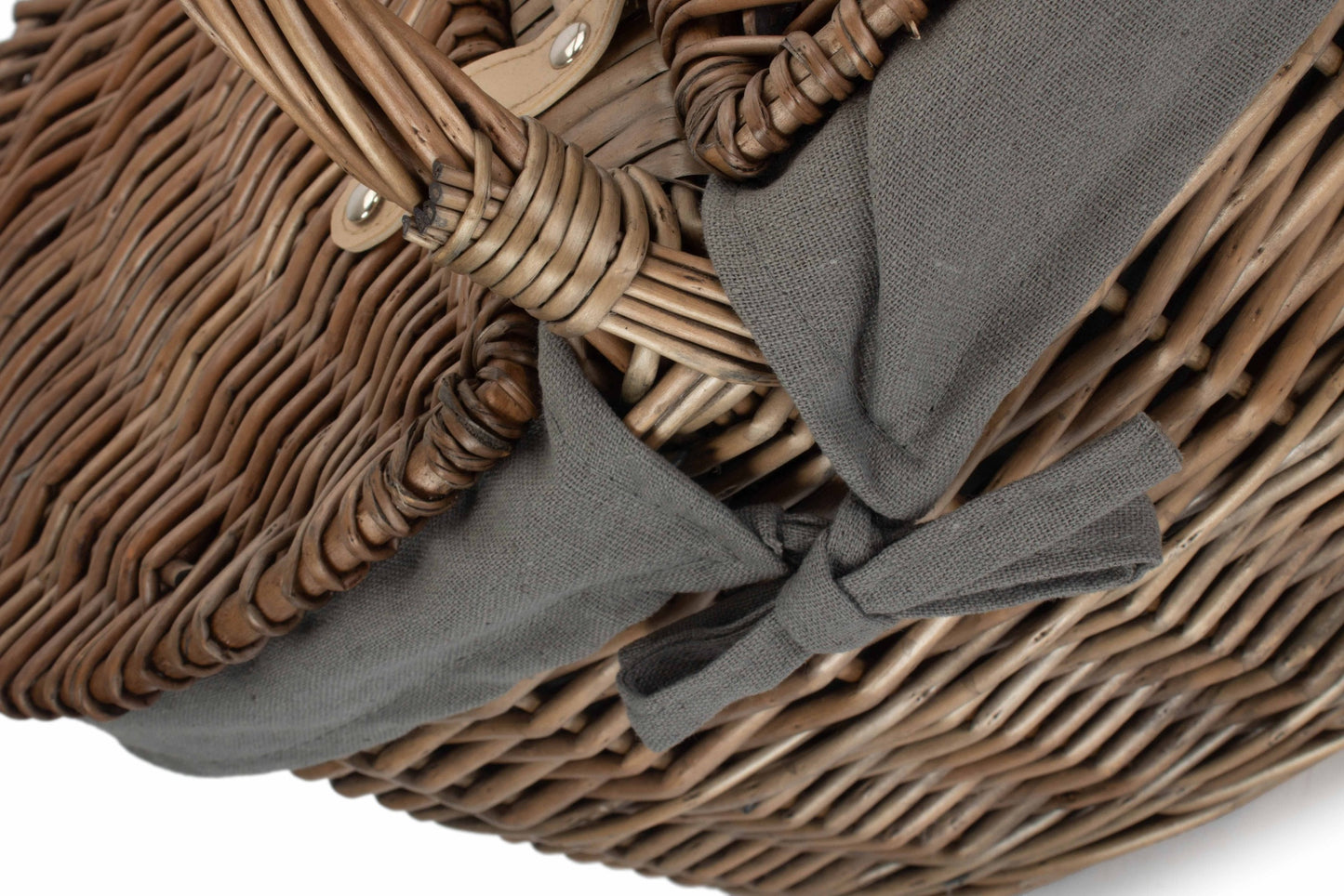Deep Antique Wash Willow Oval Picnic Basket with Grey Sage Lining