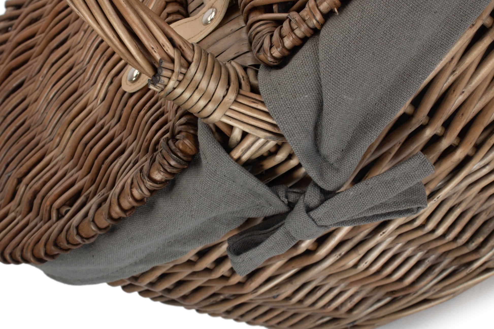 Deep Antique Wash Willow Oval Picnic Basket with Grey Sage Lining