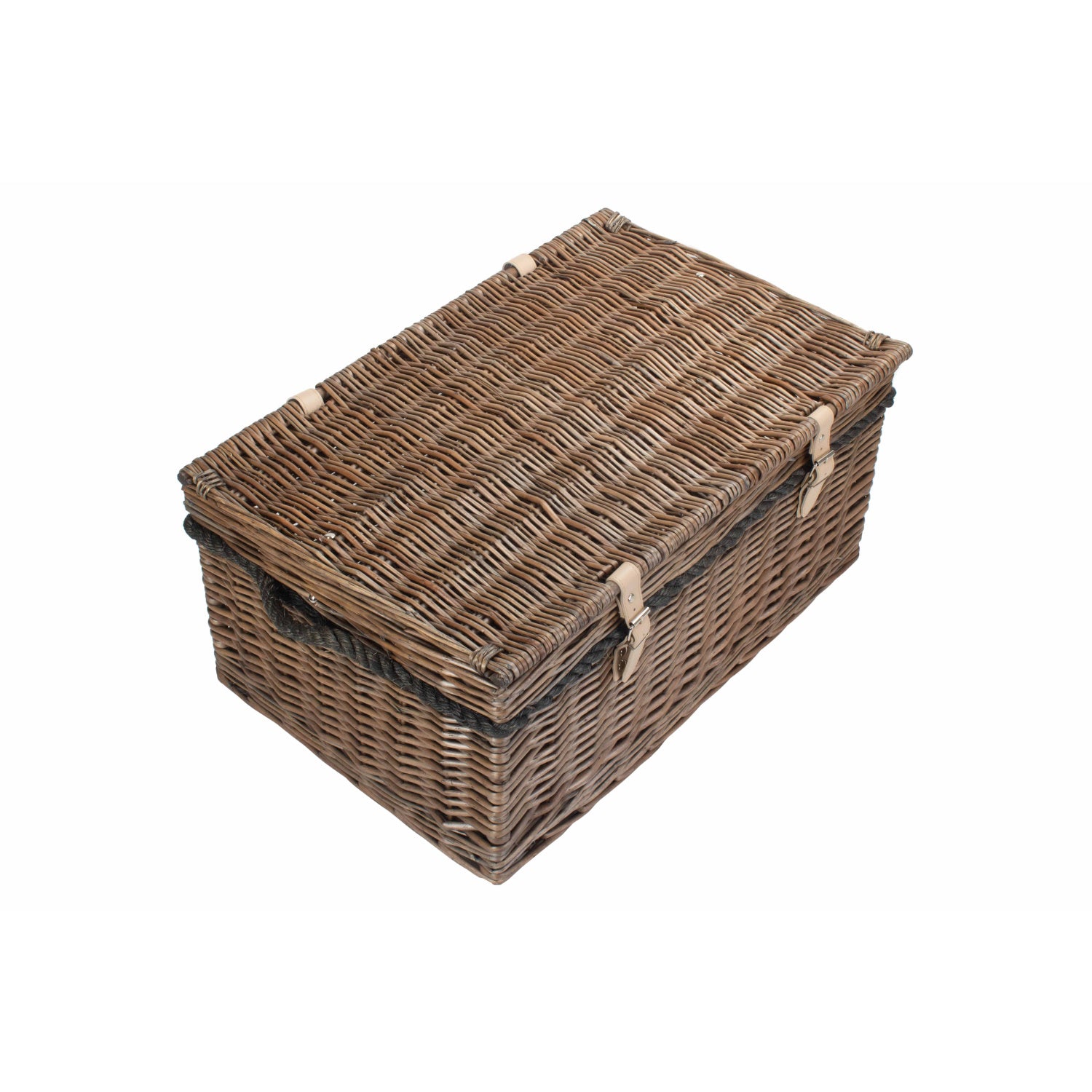 24 Inch Antique Wash Willow Rope Handled Trunk