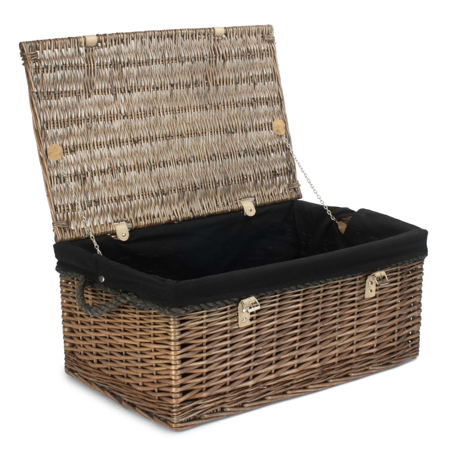 24 Inch Antique Wash Willow Rope Handled Trunk with Black Lining