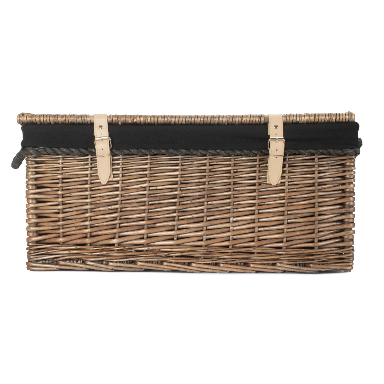 24 Inch Antique Wash Willow Rope Handled Trunk with Black Lining