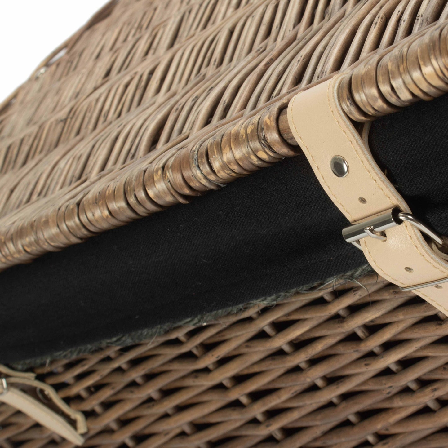 24 Inch Antique Wash Willow Rope Handled Trunk with Black Lining