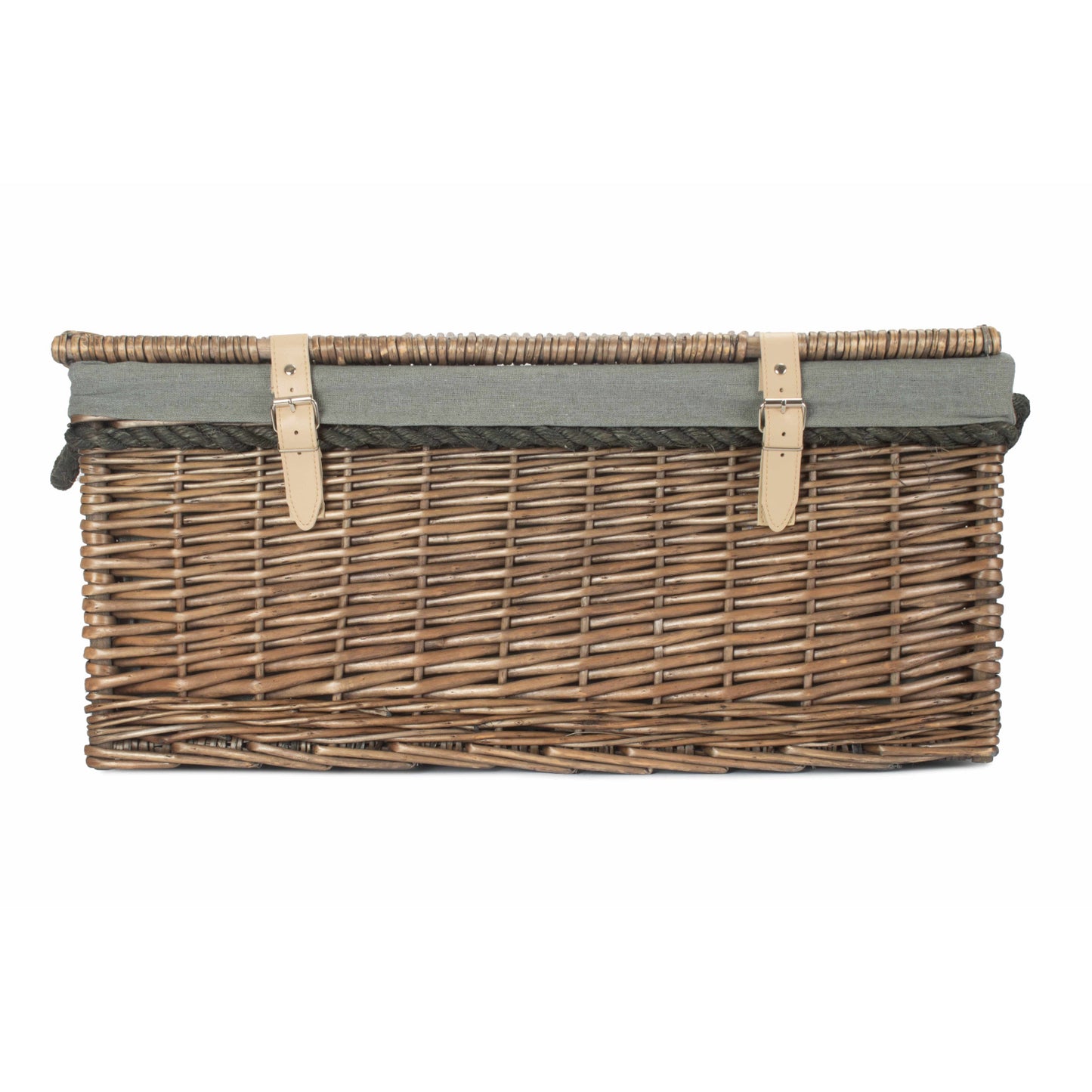 24 Inch Antique Wash Willow Rope Handled Trunk with Grey Sage Lining