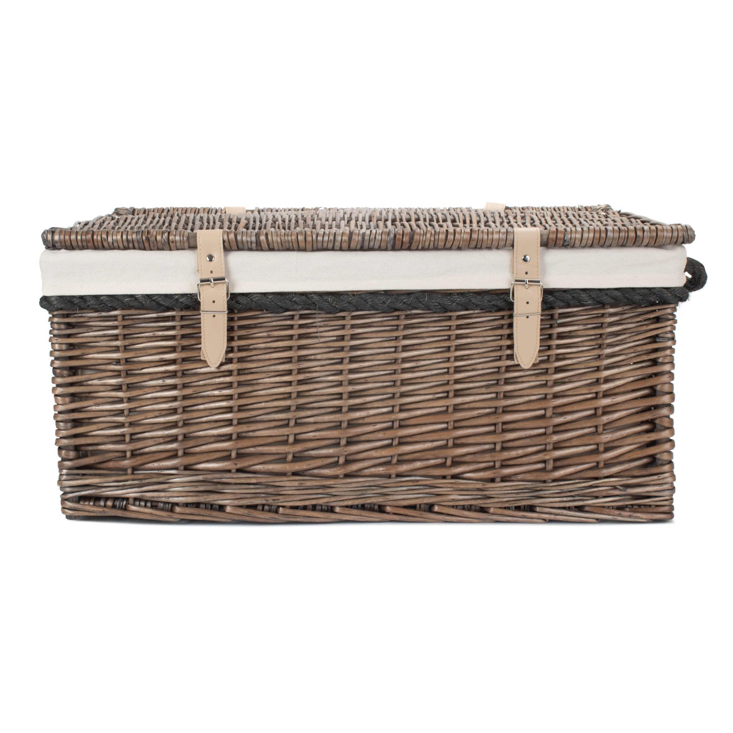 24 Inch Antique Wash Willow Rope Handled Trunk with White Lining