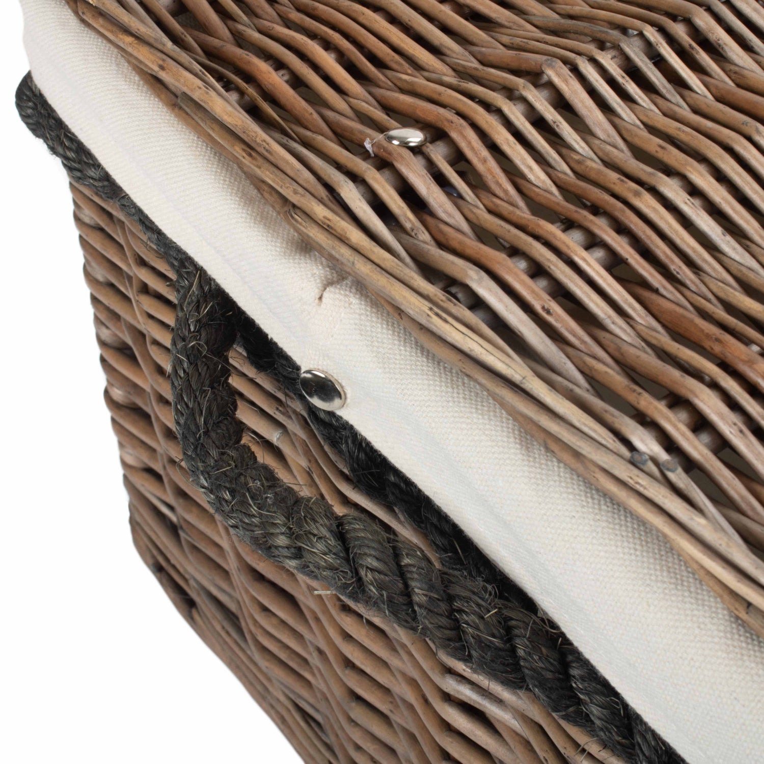 24 Inch Antique Wash Willow Rope Handled Trunk with White Lining